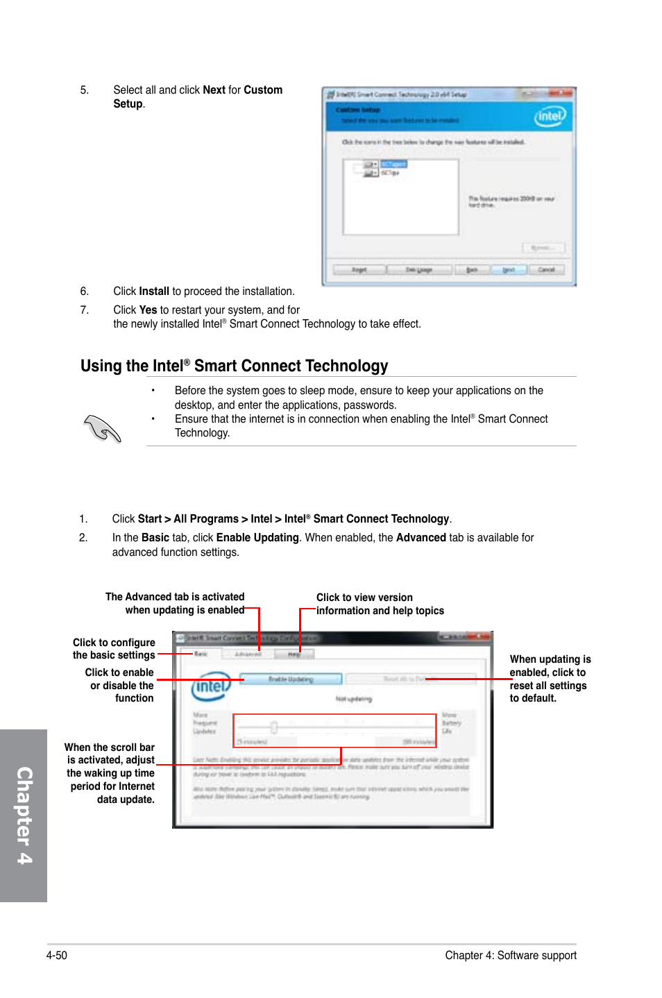 Chapter 4, Using the intel, Smart connect technology | Asus DELUXE P8Z77-I User Manual | Page 156 / 180