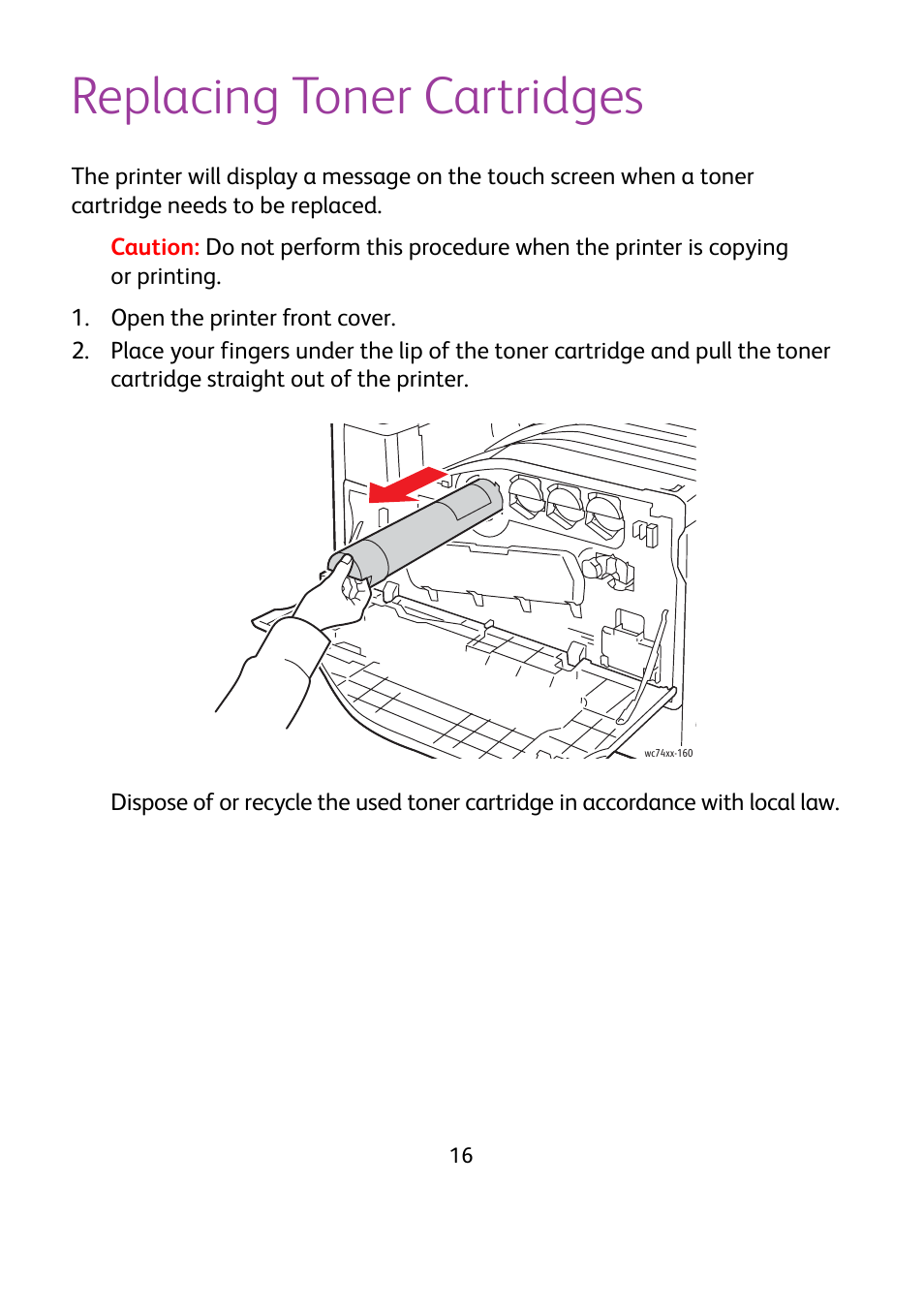 Replacing toner cartridges | Xerox WorkCentre 7425-7428-7435 avec built-in controller-12224 User Manual | Page 18 / 88