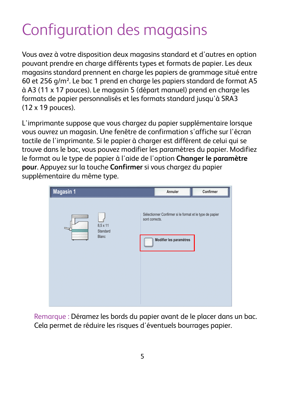 Configuration des magasins | Xerox WorkCentre 7425-7428-7435 avec built-in controller-12224 User Manual | Page 26 / 88