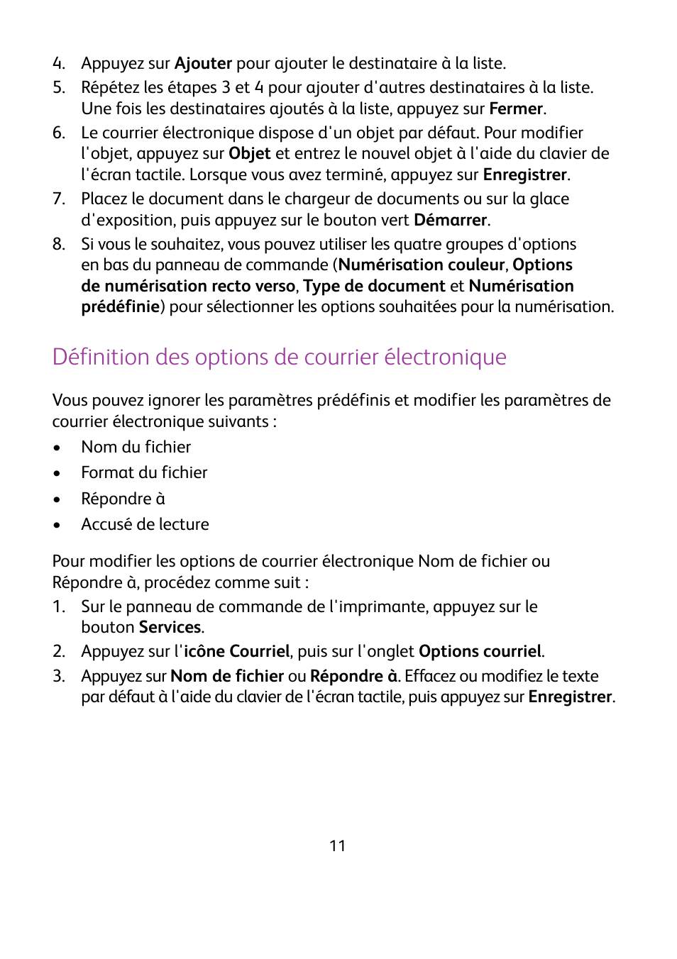 Définition des options de courrier électronique | Xerox WorkCentre 7425-7428-7435 avec built-in controller-12224 User Manual | Page 32 / 88