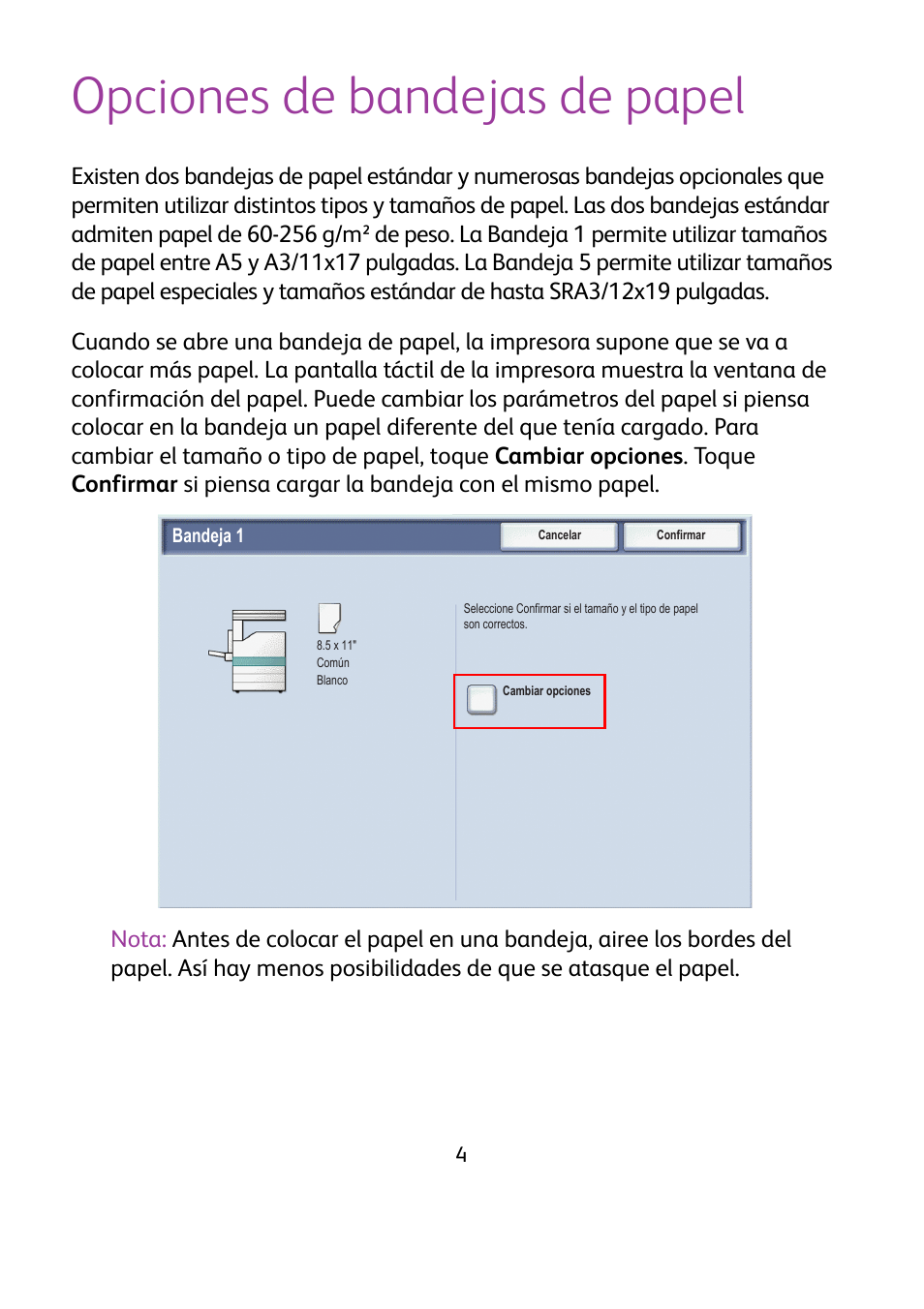 Opciones de bandejas de papel | Xerox WorkCentre 7425-7428-7435 avec built-in controller-12224 User Manual | Page 47 / 88