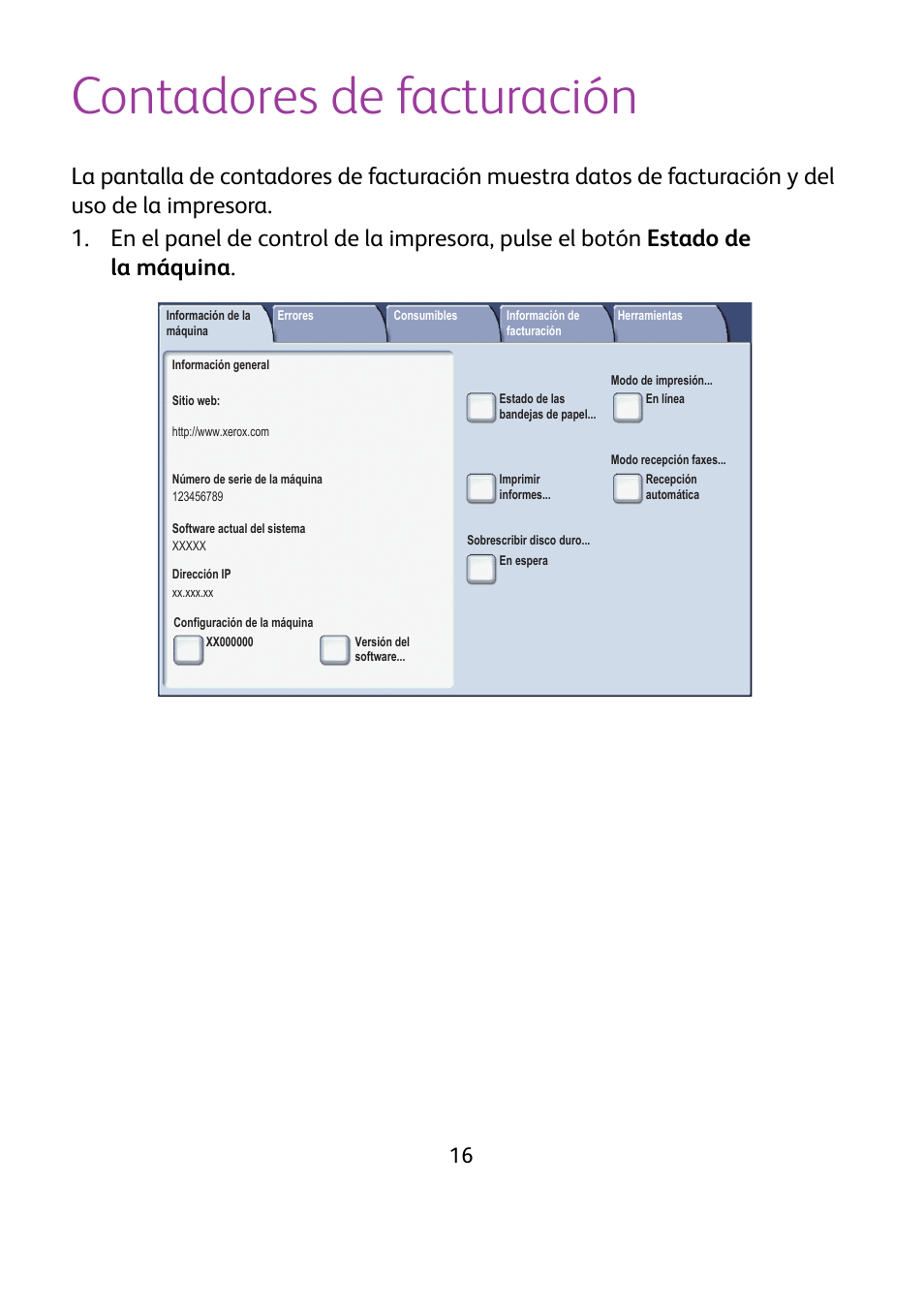 Contadores de facturación | Xerox WorkCentre 7425-7428-7435 avec built-in controller-12224 User Manual | Page 59 / 88