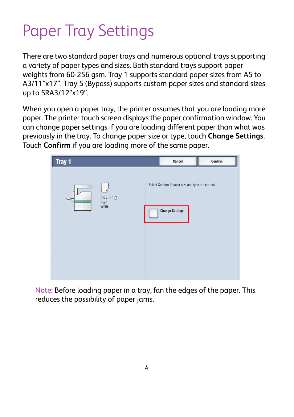 Paper tray settings | Xerox WorkCentre 7425-7428-7435 avec built-in controller-12224 User Manual | Page 6 / 88