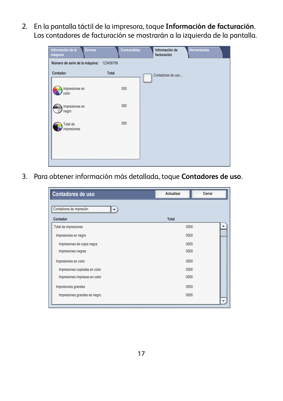 Contadores de uso | Xerox WorkCentre 7425-7428-7435 avec built-in controller-12224 User Manual | Page 60 / 88