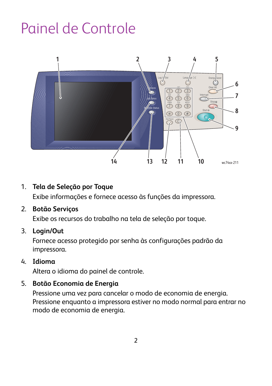 Painel de controle | Xerox WorkCentre 7425-7428-7435 avec built-in controller-12224 User Manual | Page 67 / 88