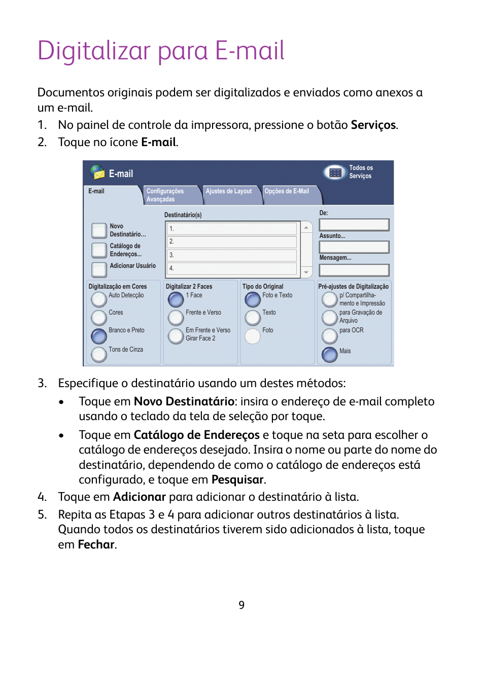 Digitalizar para e-mail, E-mail | Xerox WorkCentre 7425-7428-7435 avec built-in controller-12224 User Manual | Page 74 / 88