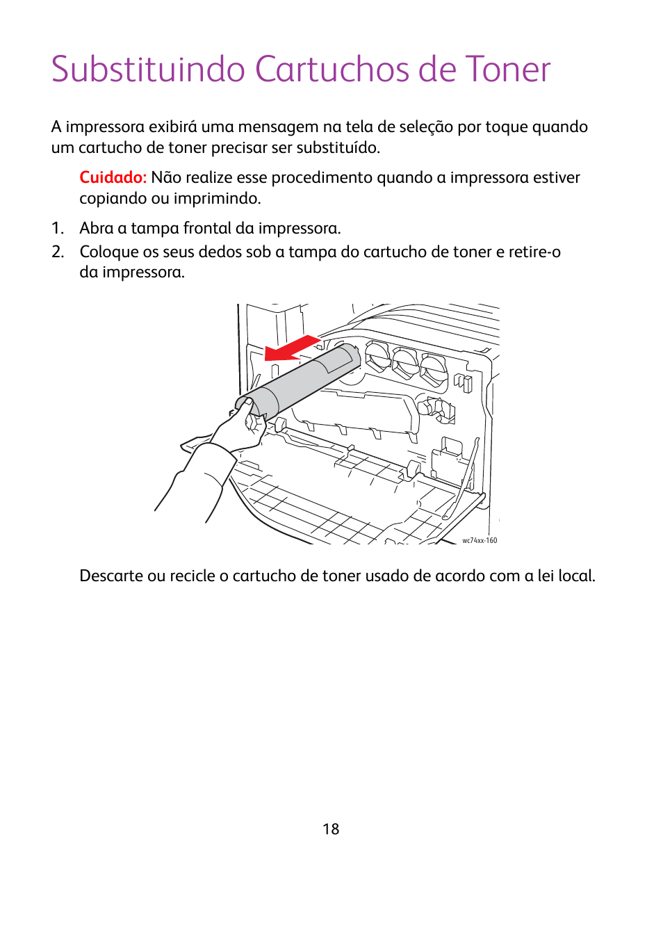 Substituindo cartuchos de toner | Xerox WorkCentre 7425-7428-7435 avec built-in controller-12224 User Manual | Page 83 / 88