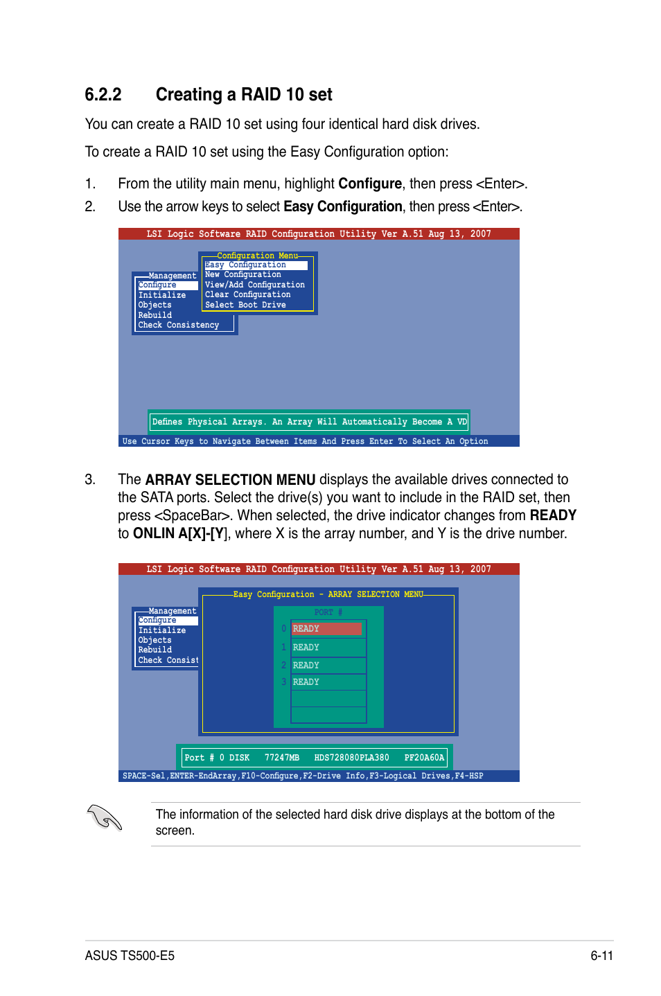 2 creating a raid 10 set, Creating a raid 10 set -11 | Asus Pedestal/5U Rackmount Server TS500-E5 User Manual | Page 115 / 164