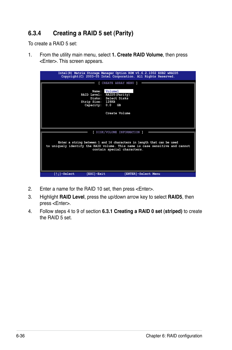 4 creating a raid 5 set (parity), Creating a raid 5 set (parity) -36 | Asus Pedestal/5U Rackmount Server TS500-E5 User Manual | Page 140 / 164