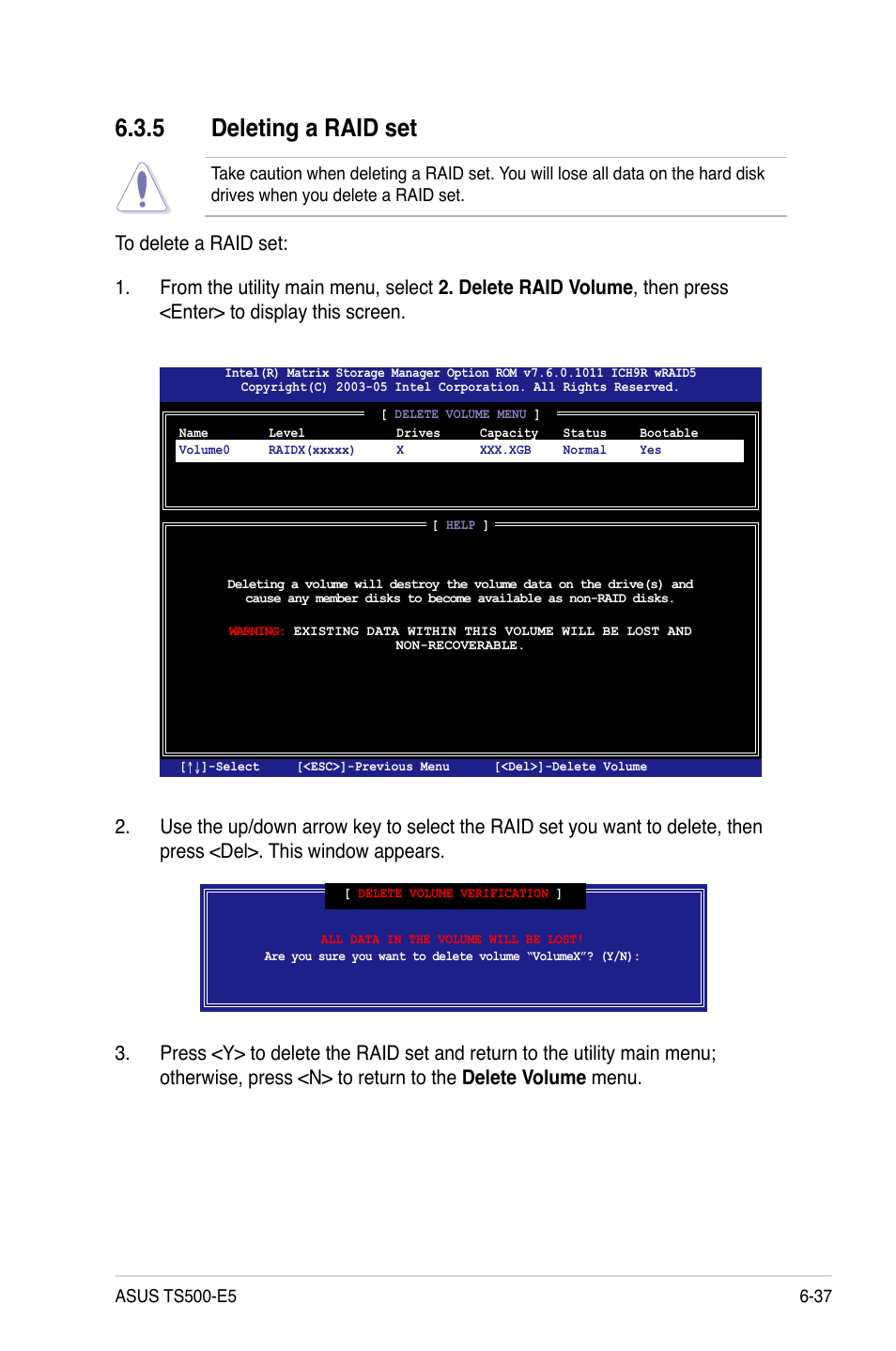 5 deleting a raid set, Deleting a raid set -37 | Asus Pedestal/5U Rackmount Server TS500-E5 User Manual | Page 141 / 164