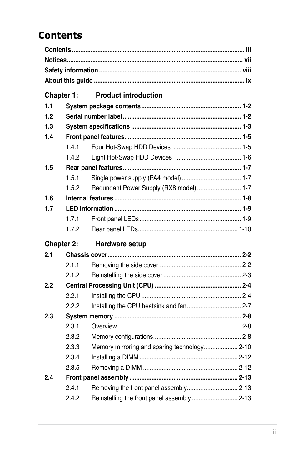 Asus Pedestal/5U Rackmount Server TS500-E5 User Manual | Page 3 / 164