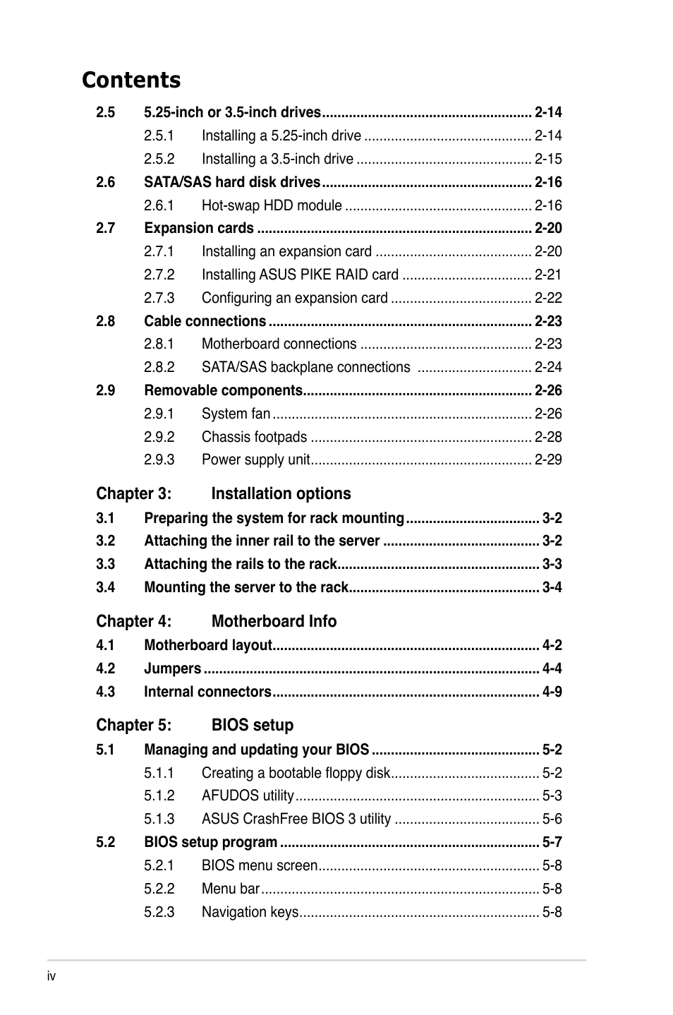 Asus Pedestal/5U Rackmount Server TS500-E5 User Manual | Page 4 / 164