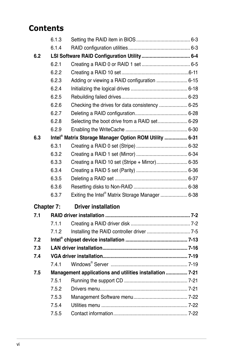 Asus Pedestal/5U Rackmount Server TS500-E5 User Manual | Page 6 / 164