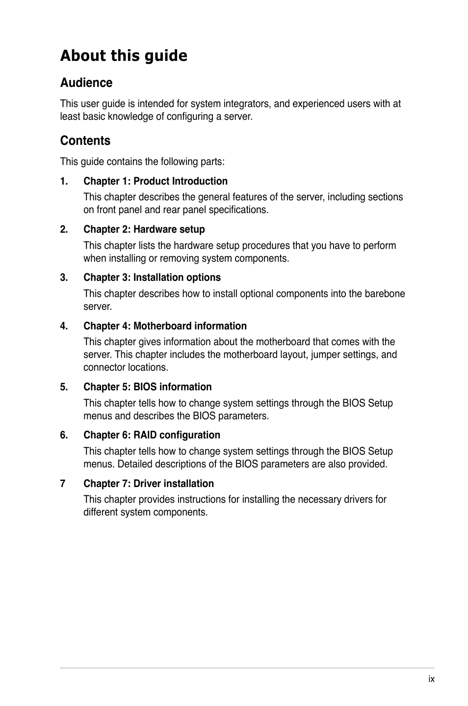 Asus Pedestal/5U Rackmount Server TS500-E5 User Manual | Page 9 / 164