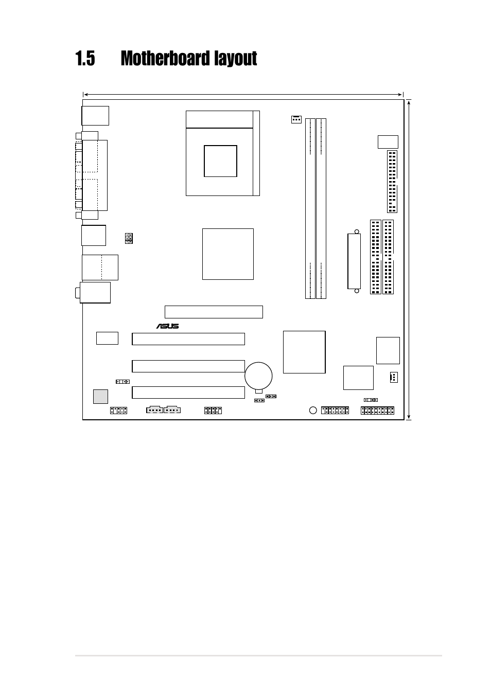 5 motherboard layout, Asus a7v8x-mx se motherboard user guide 1-7, Via km400 | Pci1, Pci2 pci3, 5cm (9.6in), A7v8x-mx se, Super i/o | Asus A7V8X-MXSE User Manual | Page 15 / 64