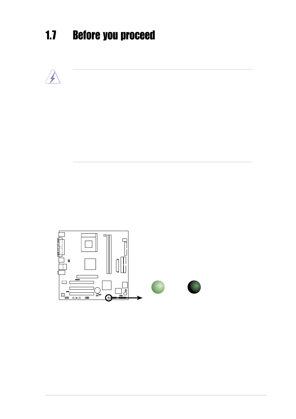 7 before you proceed, Onboard led | Asus A7V8X-MXSE User Manual | Page 17 / 64