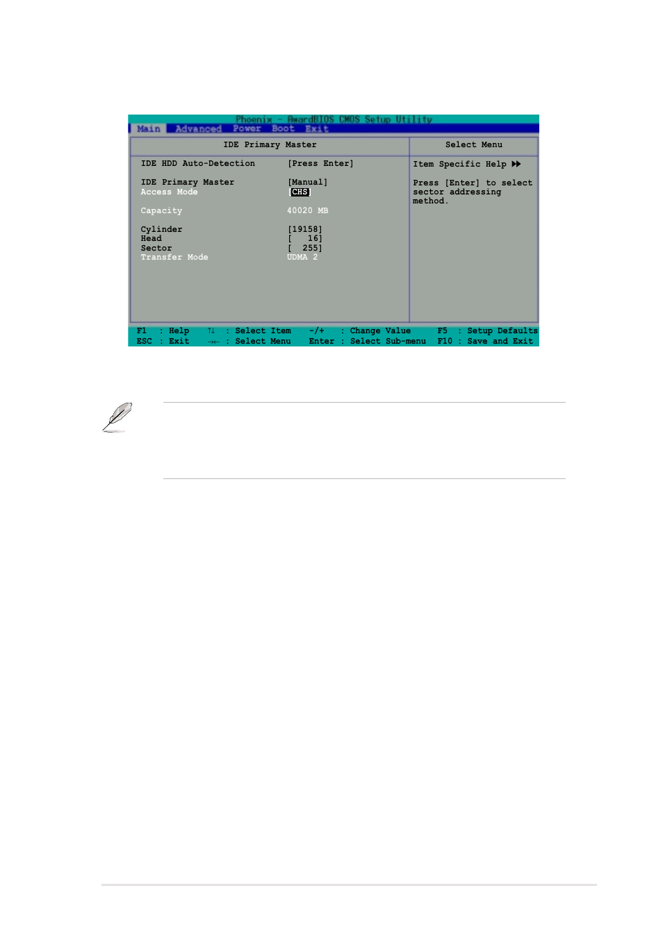 Manual] & [chs] settings, Access mode [auto, Cylinders | Head | Asus A7V8X-MXSE User Manual | Page 41 / 64