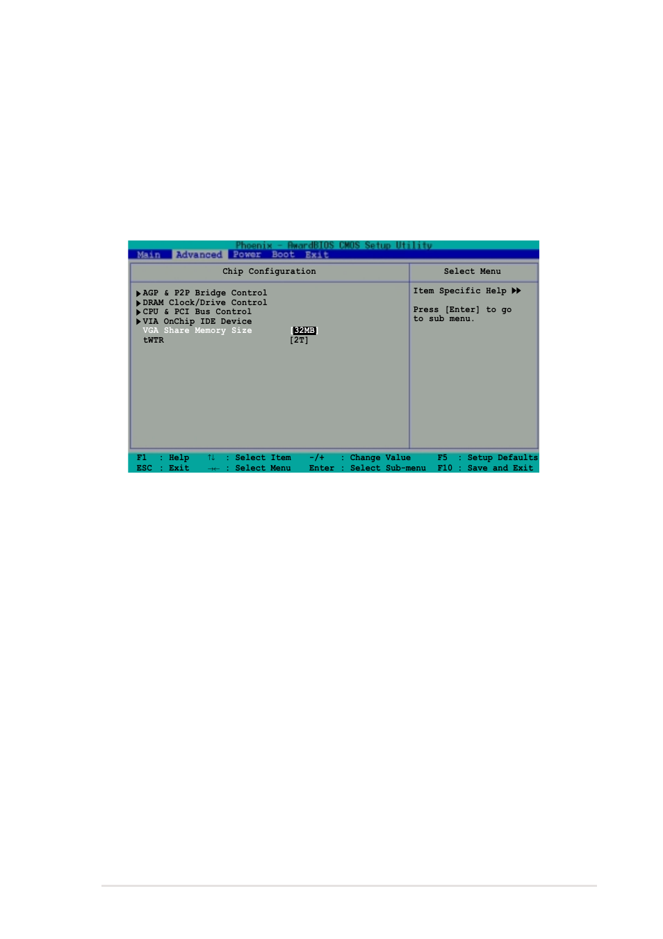 1 chip configuration, Twtr [2t, Usb legacy support [enabled | Configuration options: [1t] [2t | Asus A7V8X-MXSE User Manual | Page 43 / 64