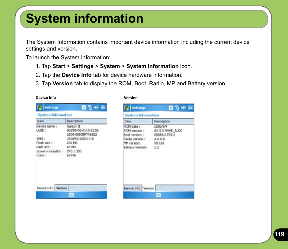 System information | Asus P535 User Manual | Page 119 / 132