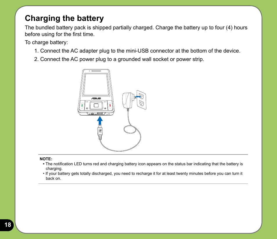 Charging the battery | Asus P535 User Manual | Page 18 / 132