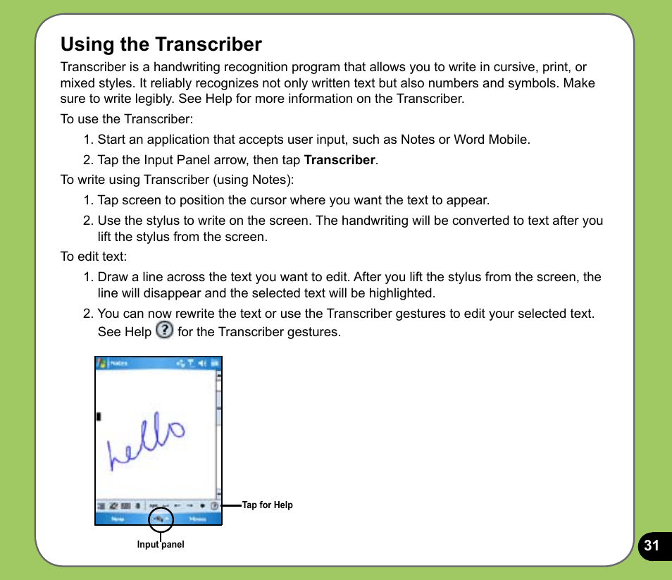 Using the transcriber | Asus P535 User Manual | Page 31 / 132