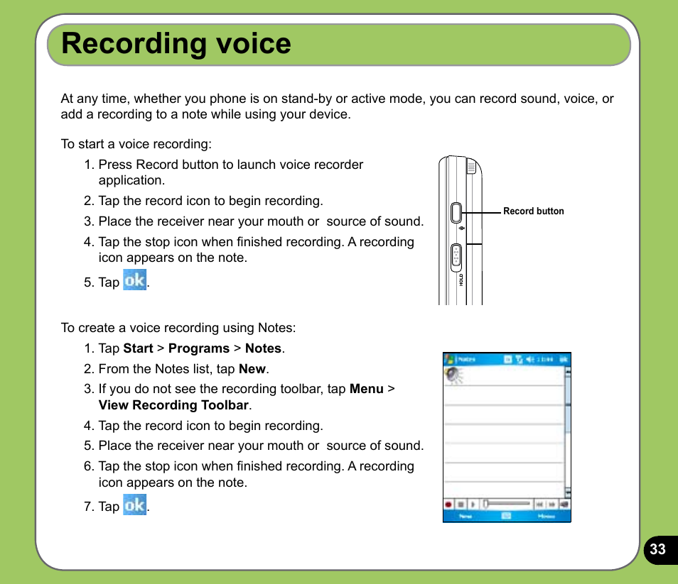 Recording voice | Asus P535 User Manual | Page 33 / 132