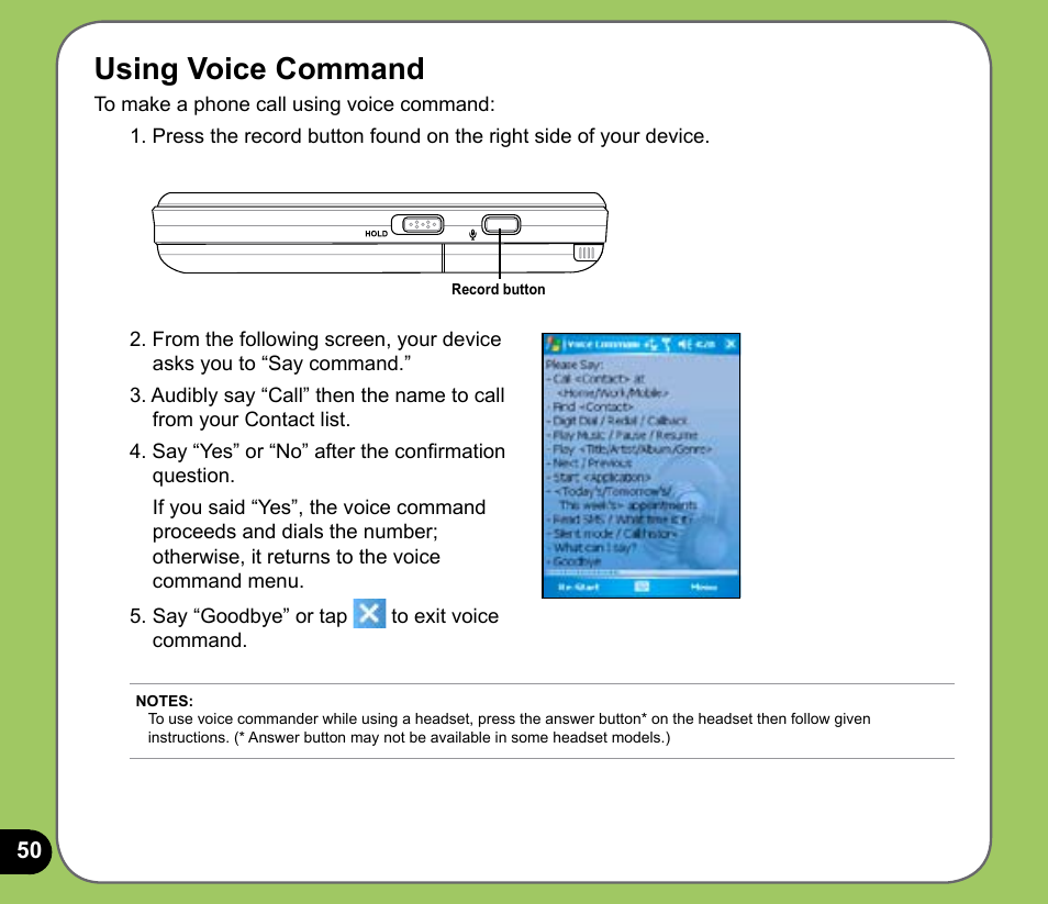 Using voice command | Asus P535 User Manual | Page 50 / 132