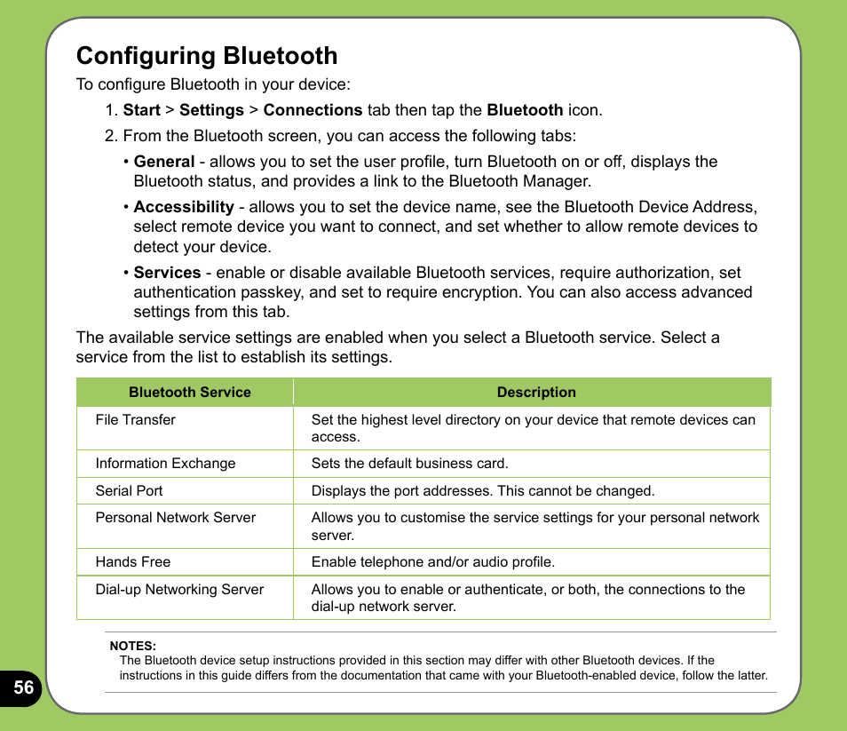 Configuring bluetooth | Asus P535 User Manual | Page 56 / 132