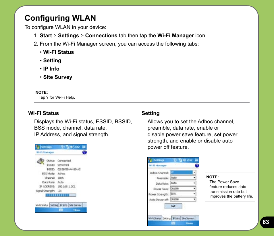 Configuring wlan | Asus P535 User Manual | Page 63 / 132