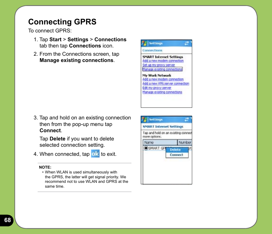 Connecting gprs | Asus P535 User Manual | Page 68 / 132