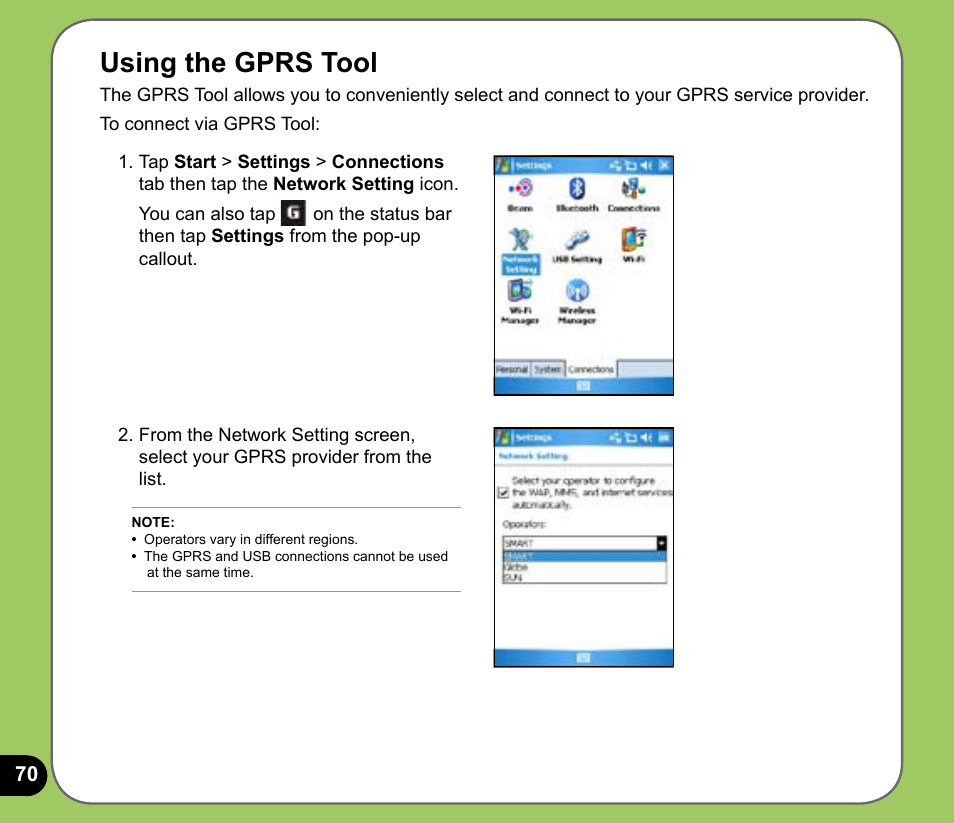 Using the gprs tool | Asus P535 User Manual | Page 70 / 132