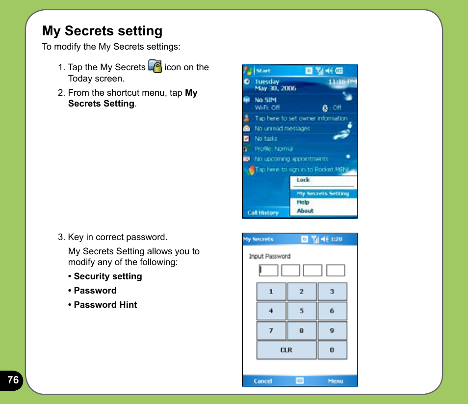 My secrets setting | Asus P535 User Manual | Page 76 / 132