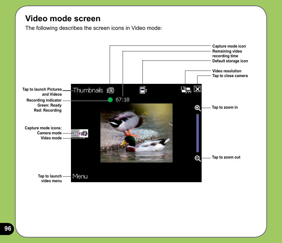 Video mode screen | Asus P535 User Manual | Page 96 / 132