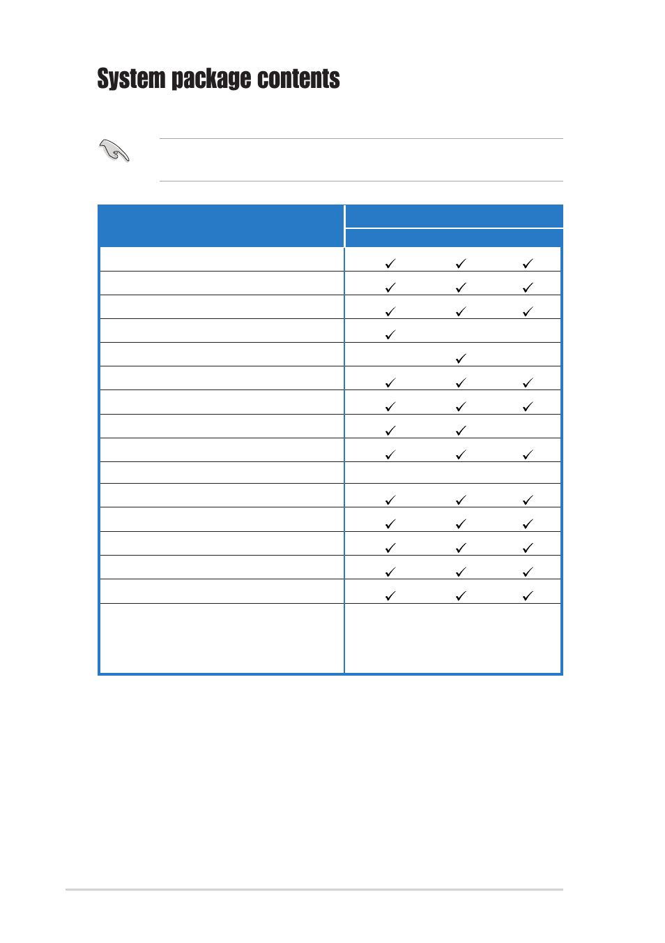 System package contents, Item description | Asus Terminator 2 Barebone System T2-P User Manual | Page 10 / 130