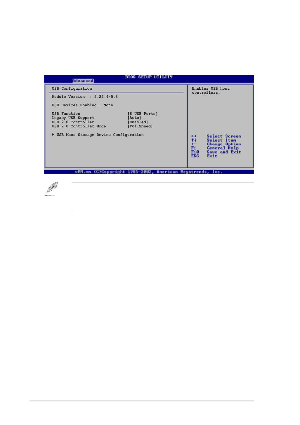 5 usb configuration, Usb function [8 usb ports, Legacy usb support [auto | Usb 2.0 controller [enabled, Usb 2.0 controller mode [fullspeed | Asus Terminator 2 Barebone System T2-P User Manual | Page 112 / 130