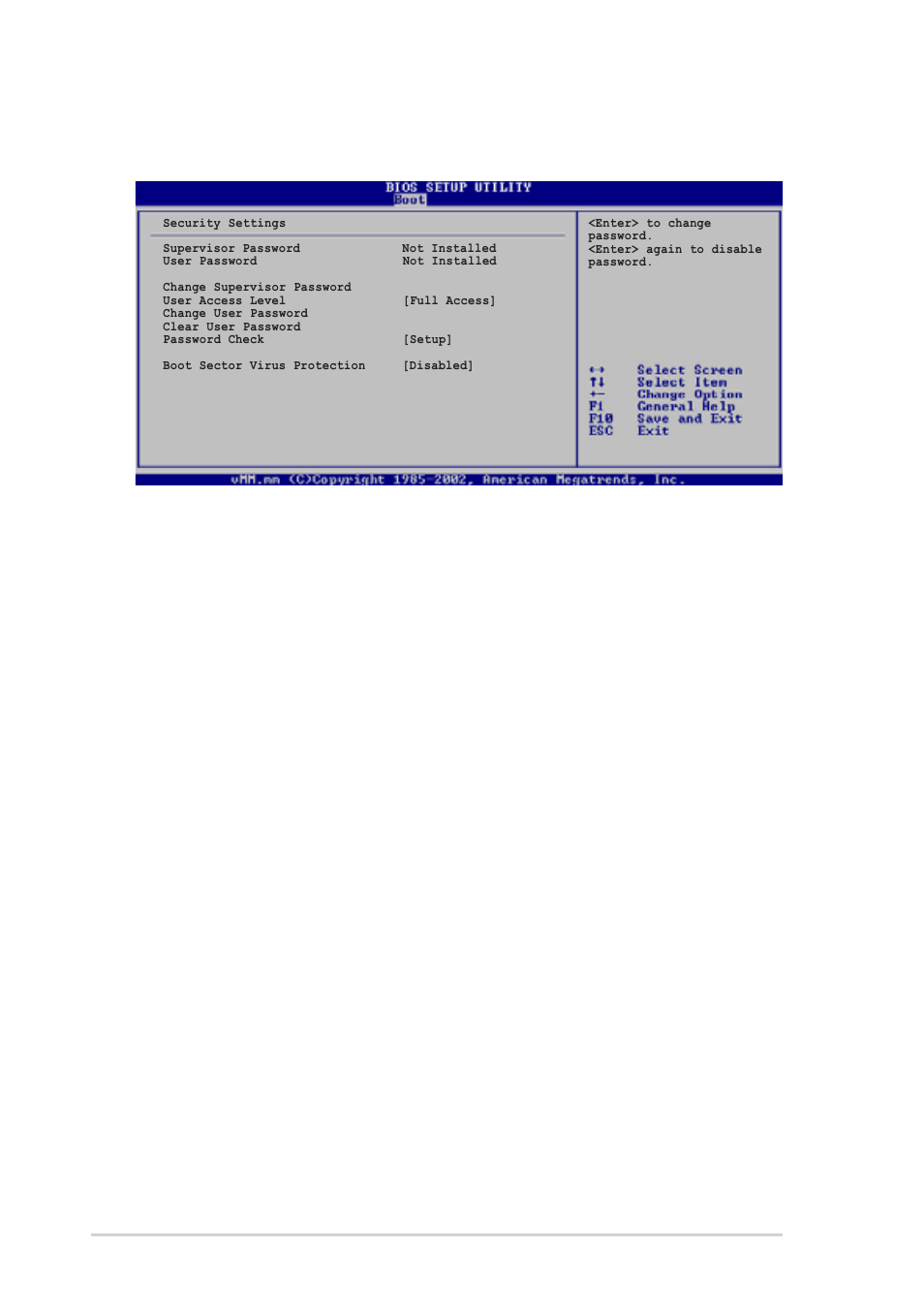 User access level (full access, Change user password | Asus Terminator 2 Barebone System T2-P User Manual | Page 124 / 130