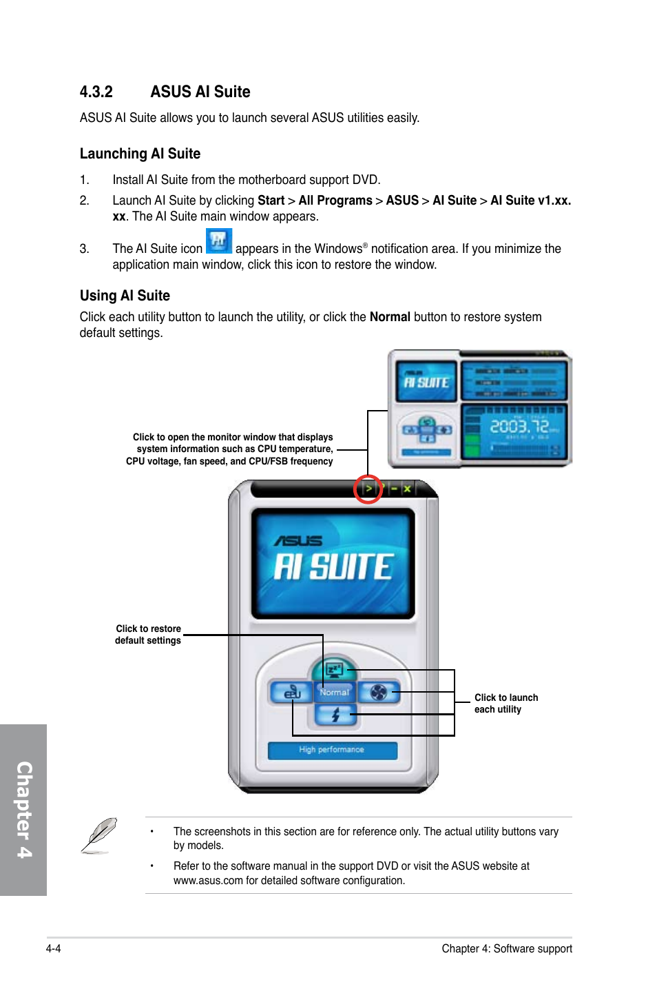 Chapter 4, 2 asus ai suite | Asus Motherboard P7P55D User Manual | Page 102 / 122