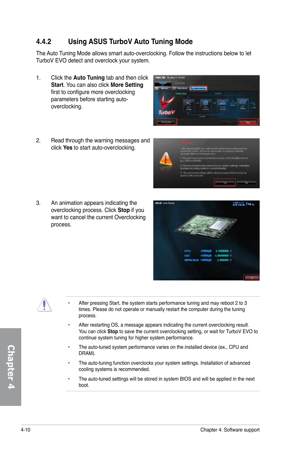 Chapter 4, 2 using asus turbov auto tuning mode | Asus Motherboard P7P55D User Manual | Page 108 / 122