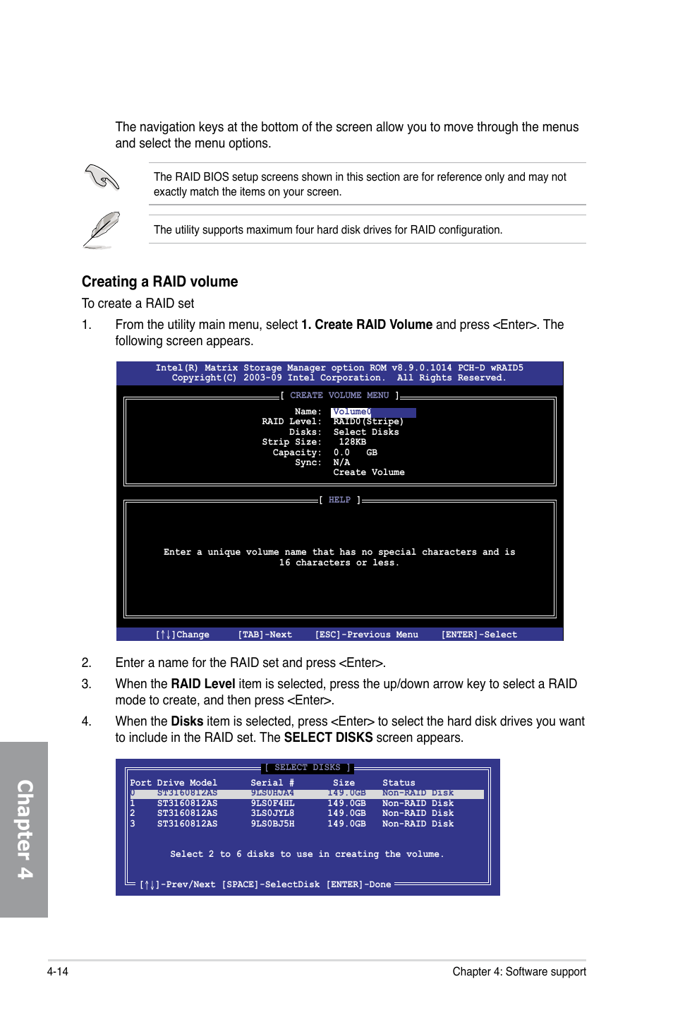 Chapter 4, Creating a raid volume | Asus Motherboard P7P55D User Manual | Page 112 / 122