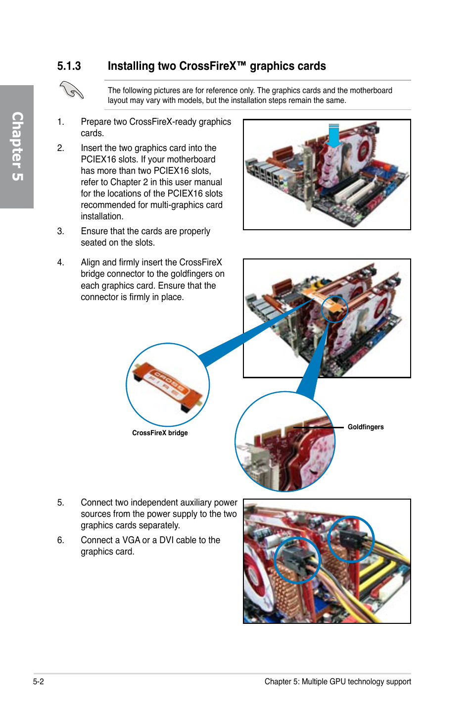 Chapter 5, 3 installing two crossfirex™ graphics cards | Asus Motherboard P7P55D User Manual | Page 120 / 122