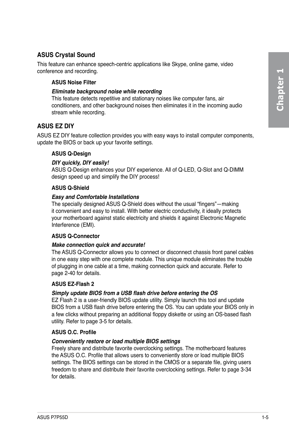 Chapter 1 | Asus Motherboard P7P55D User Manual | Page 19 / 122