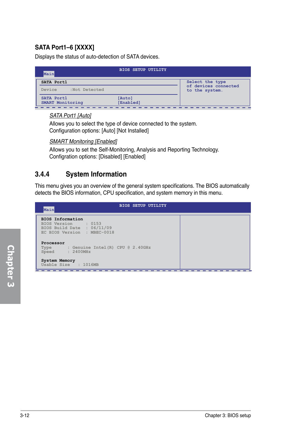 Chapter 3, 4 system information | Asus Motherboard P7P55D User Manual | Page 74 / 122