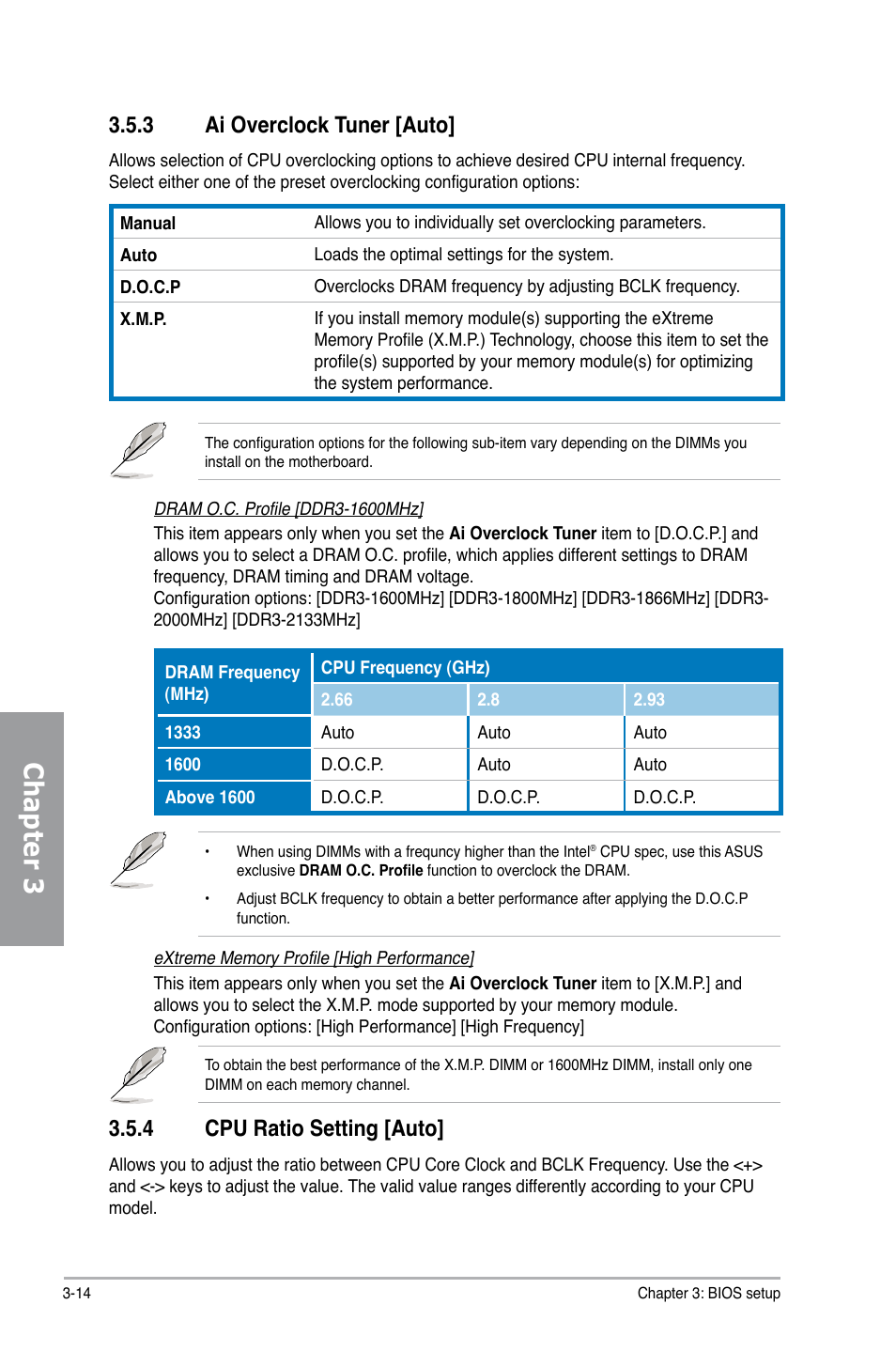 Chapter 3, 3 ai overclock tuner [auto, 4 cpu ratio setting [auto | Asus Motherboard P7P55D User Manual | Page 76 / 122