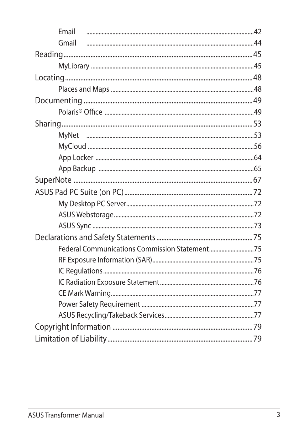 Asus TF201 User Manual | Page 3 / 80