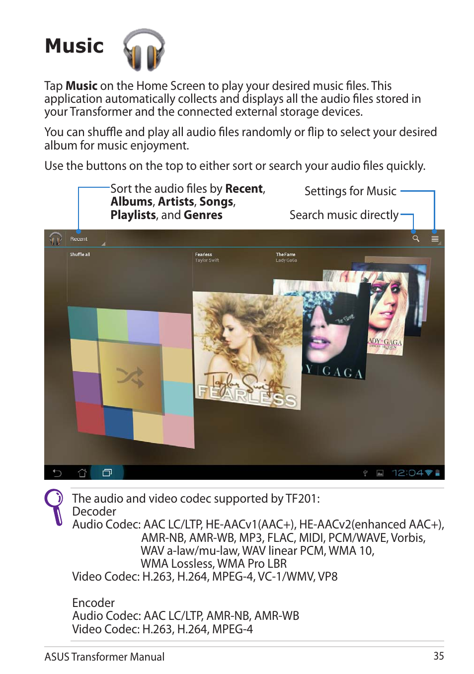 Music | Asus TF201 User Manual | Page 35 / 80