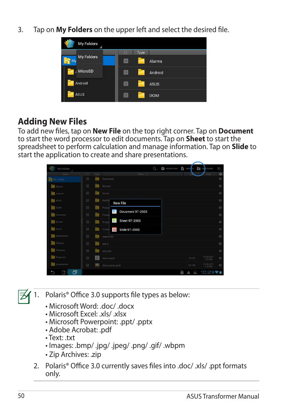 Adding new files | Asus TF201 User Manual | Page 50 / 80