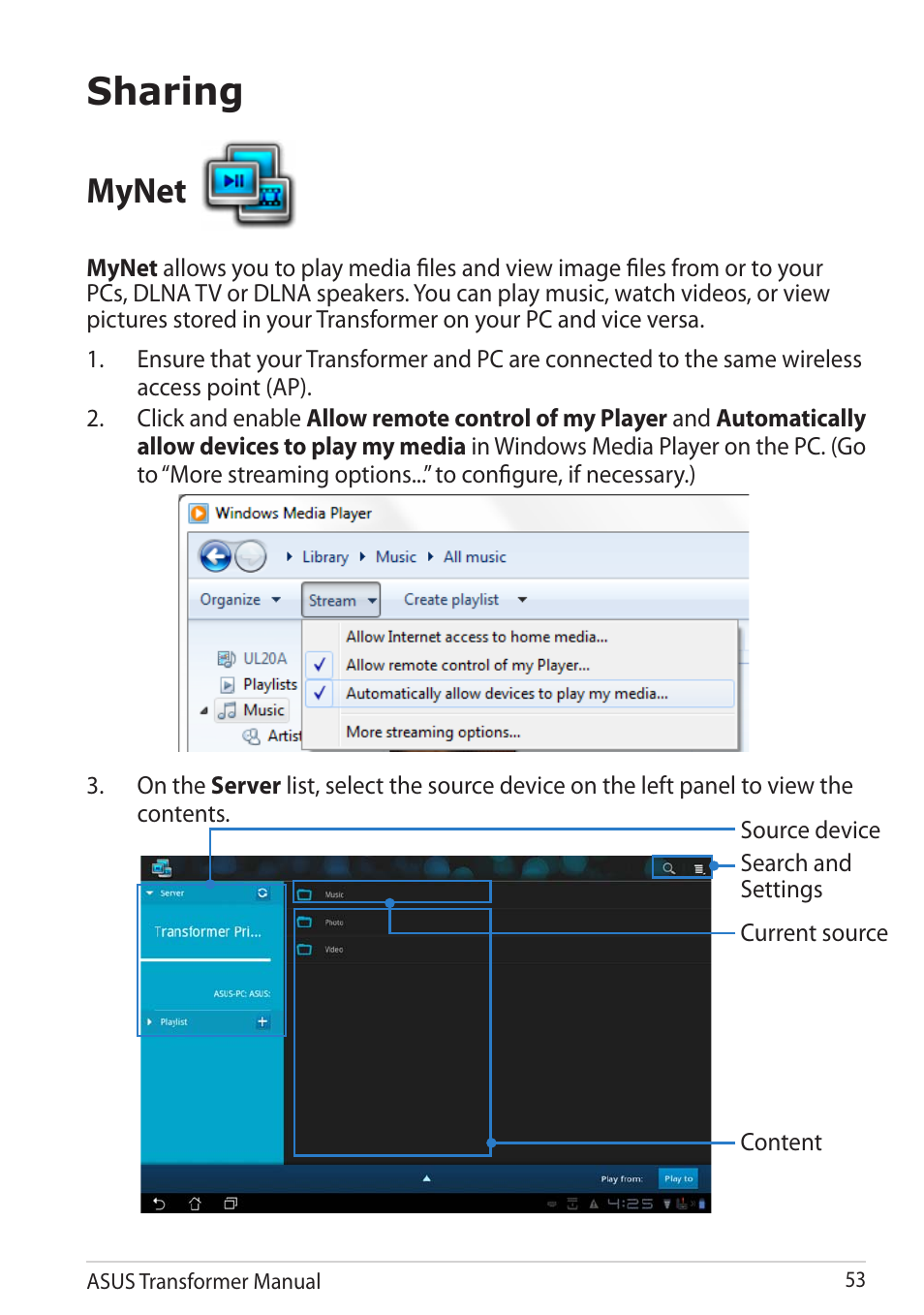 Sharing, Mynet | Asus TF201 User Manual | Page 53 / 80