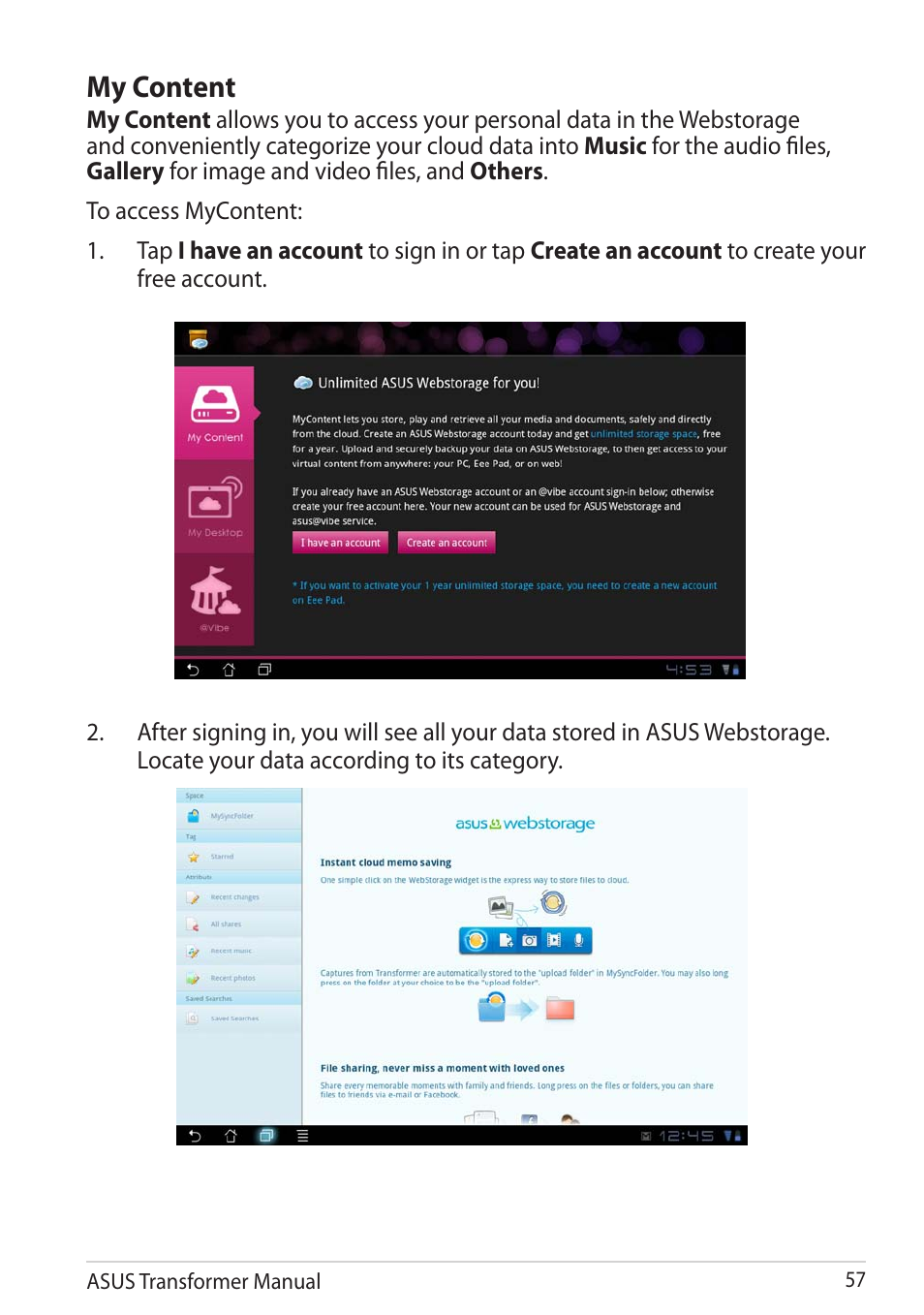 My content | Asus TF201 User Manual | Page 57 / 80