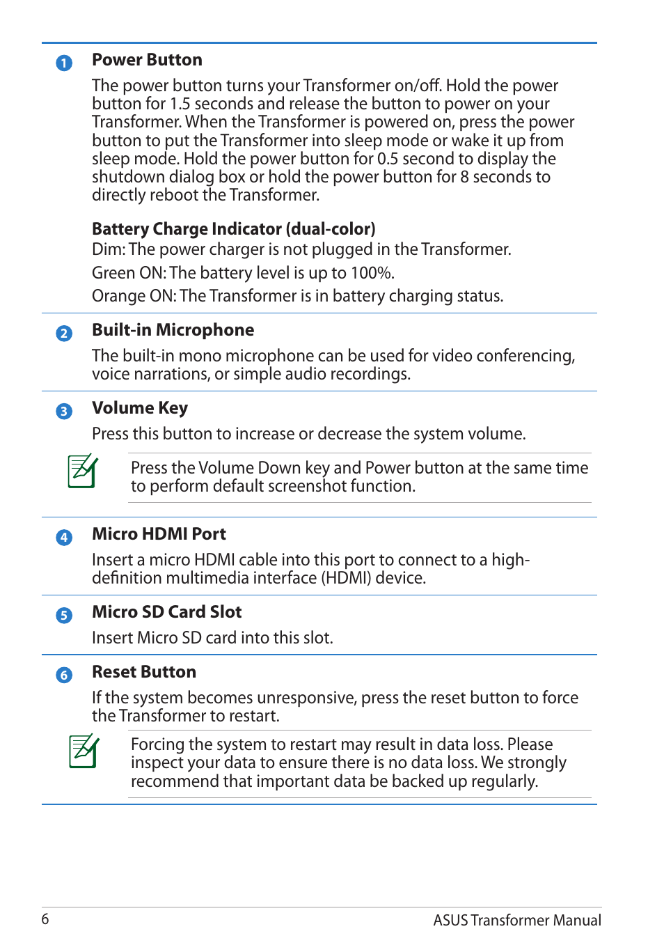 Asus TF201 User Manual | Page 6 / 80