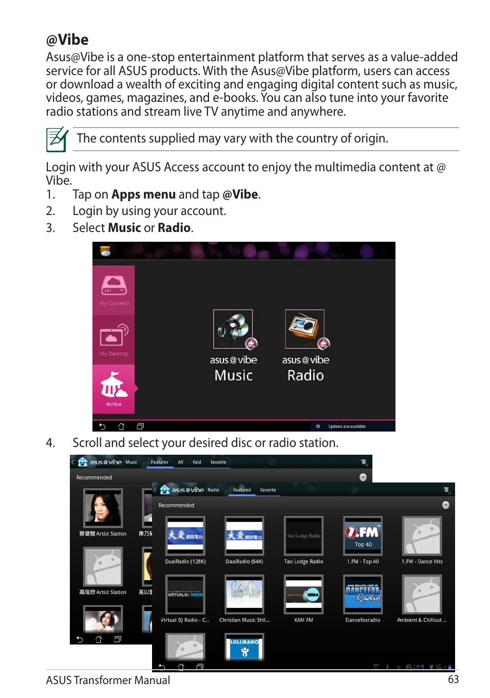 Vibe | Asus TF201 User Manual | Page 63 / 80